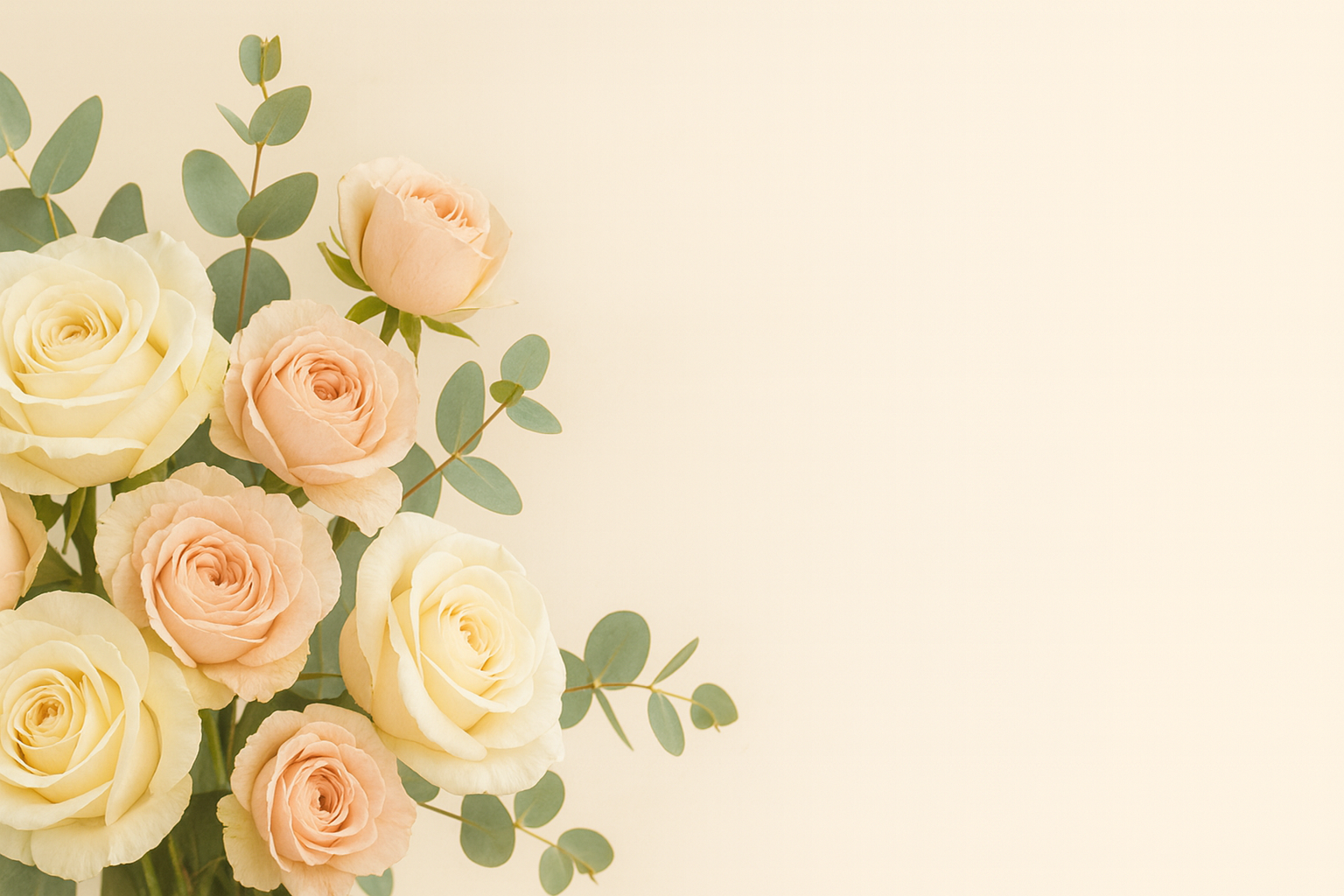 Букет нежных роз и эвкалипта